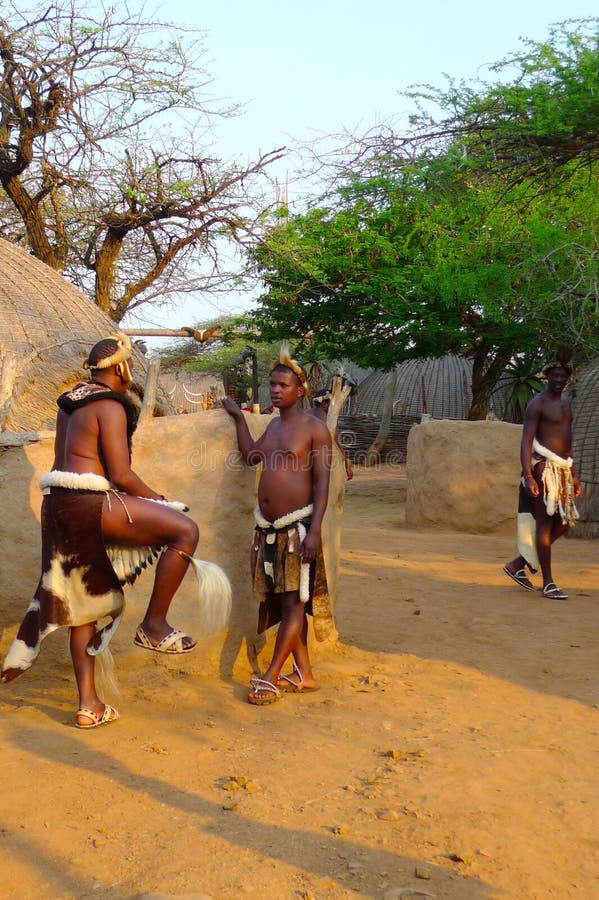 Zulu men give an example of stick fighting at Shakaland, KwaZulu