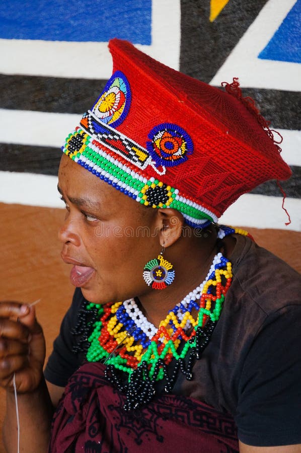 Zulu Woman Wearing Handmade Clothing At Lesedi Cultural Village Editorial Photo Image Of 