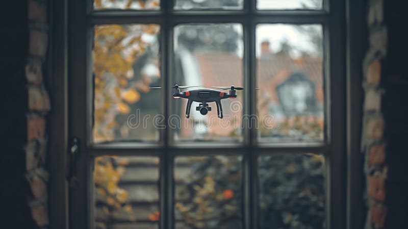 Zumbido de aviones no tripulados de uav que sobrevolaban la ventana de una casa libre illustration