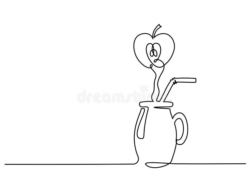 Zumo de manzana en la una línea continua de cristal stock de ilustración Zumo de manzana en la una línea continua de cristal stock de ilustración