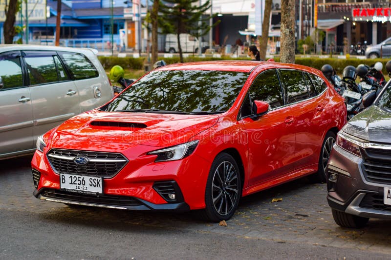 Yogyakarta Indonesia October 22 2023 station wagon version of current subaru wrx. Powered by 2.4 L FA24F turbo H4 produced 256 horsepower and sent to all wheel drive. Yogyakarta Indonesia October 22 2023 station wagon version of current subaru wrx. Powered by 2.4 L FA24F turbo H4 produced 256 horsepower and sent to all wheel drive