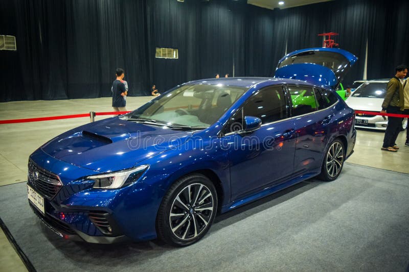 Yogyakarta Indonesia October 22 2023 station wagon version of current subaru wrx. Powered by 2.4 L FA24F turbo H4 produced 256 horsepower and sent to all wheel drive. Yogyakarta Indonesia October 22 2023 station wagon version of current subaru wrx. Powered by 2.4 L FA24F turbo H4 produced 256 horsepower and sent to all wheel drive