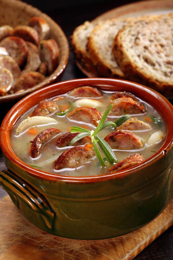 Zurek Traditional Polish Easter Soup with White Sausage Stock Image