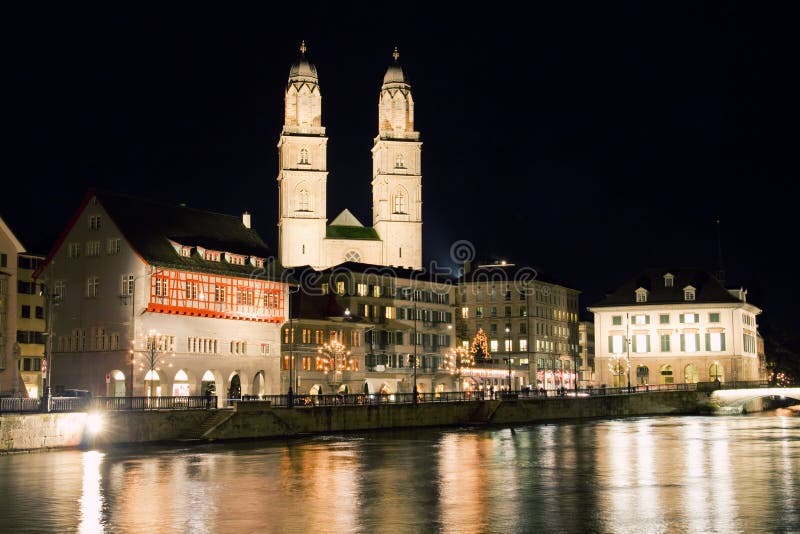 Zurich City at Night in Switzerland Stock Image - Image of switzerland
