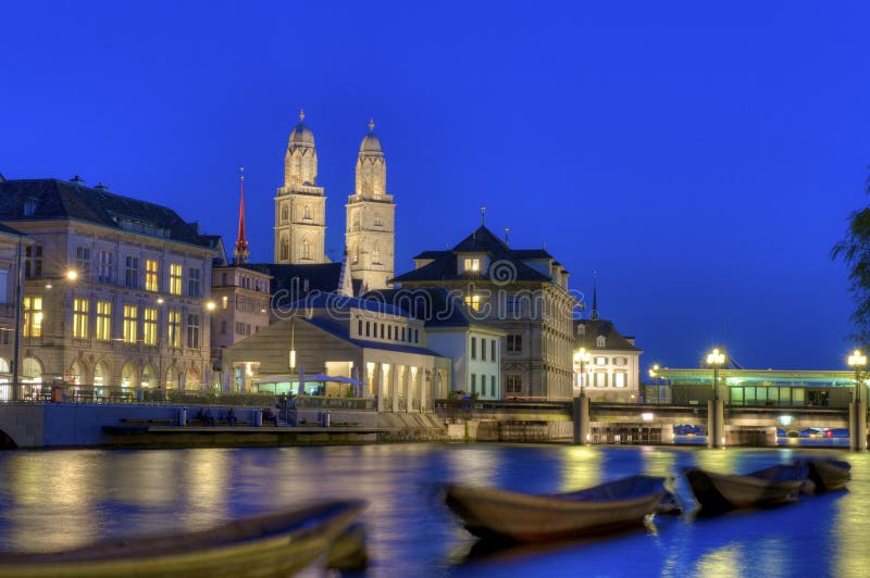Zurich old town at night royalty free stock photography