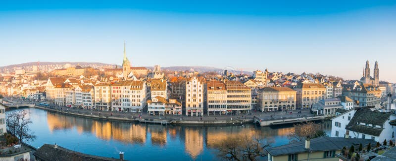 Zurich Schweiz - December 31, 2016: Panoramautsikt av histen arkivbild Zurich Schweiz - December 31, 2016: Panoramautsikt av histen arkivbild