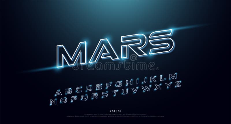 Zusammenfassungstechnologieneonguß und -alphabet. Techno Effekt-Logoentwürfe. digitales Raumkonzept der Typografie. Vektorillustra lizenzfreie abbildung