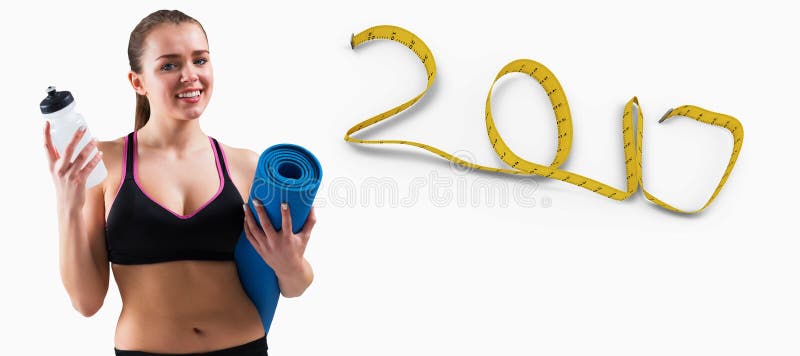 zusammengesetztes Bild 3D von Sitz Brunette Matte und Sportflasche halten stockbilder zusammengesetztes Bild 3D von Sitz Brunette Matte und Sportflasche halten stockbilder