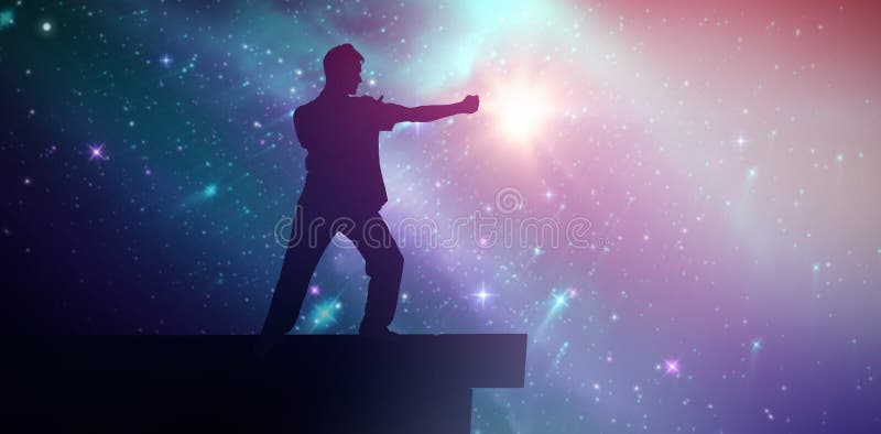Zusammengesetztes Bild des gutaussehenden Mannes in weißem Handelntai-Chi stockbild Zusammengesetztes Bild des gutaussehenden Mannes in weißem Handelntai-Chi stockbild
