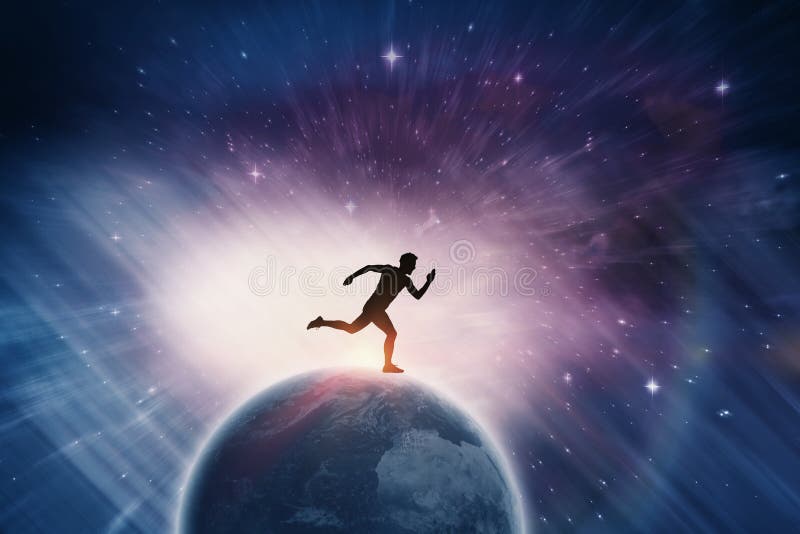 Zusammengesetztes Bild des überzeugten männlichen Athleten, der von den Startblöcken läuft lizenzfreie stockbilder Zusammengesetztes Bild des überzeugten männlichen Athleten, der von den Startblöcken läuft lizenzfreie stockbilder