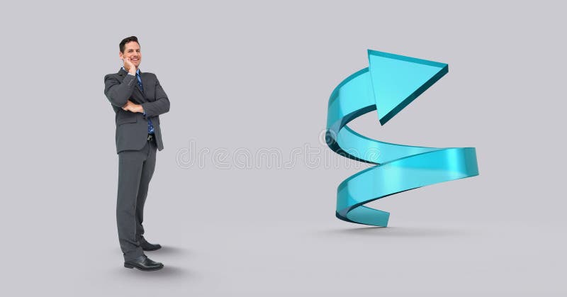 Zusammengesetztes Bild Digital des Geschäftsmannes mit gewundenem Pfeil lizenzfreies stockbild Zusammengesetztes Bild Digital des Geschäftsmannes mit gewundenem Pfeil lizenzfreies stockbild