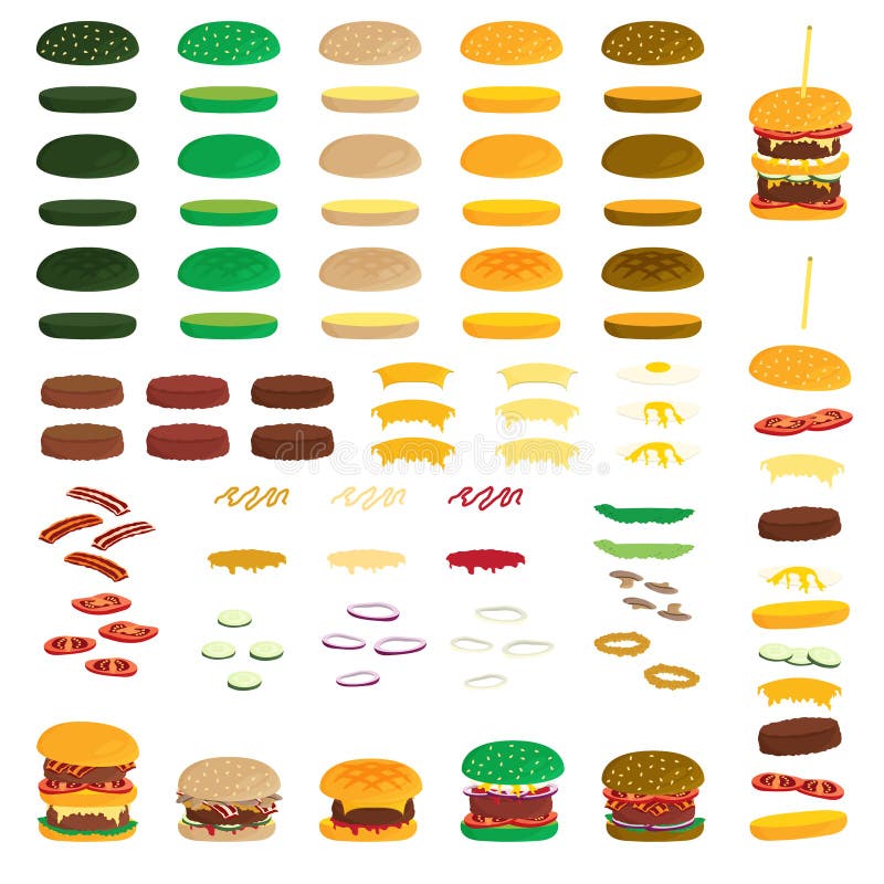 Zusammenstellung von Burger-Zutaten Vector