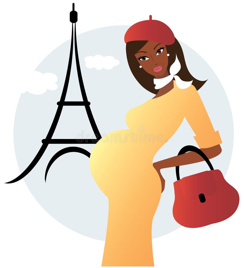 Zwangere Afrikaanse Amerikaanse vrouw in Parijs royalty-vrije illustratie Zwangere Afrikaanse Amerikaanse vrouw in Parijs royalty-vrije illustratie