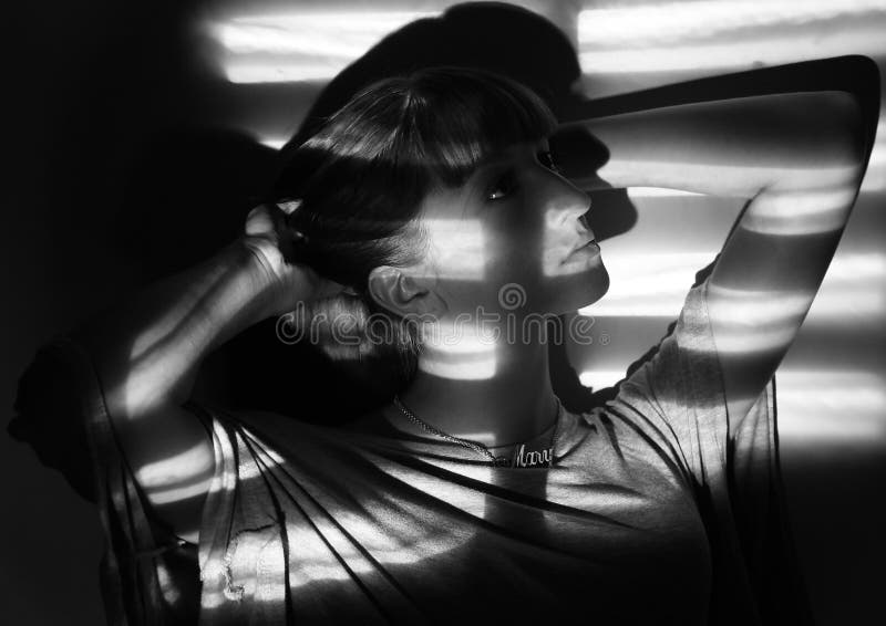Zwart-witportret van een elegant meisje royalty-vrije stock afbeelding