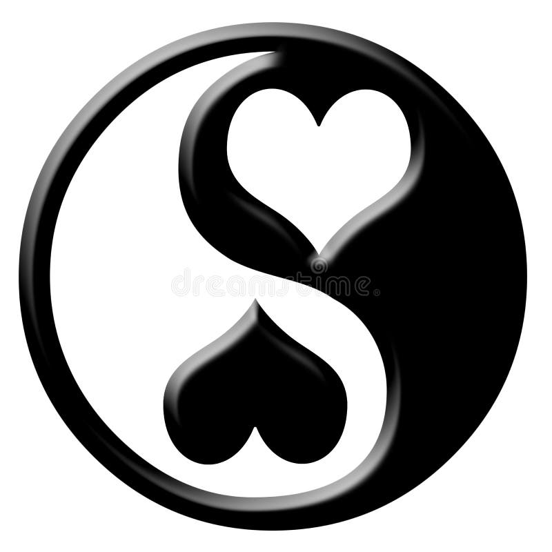 Zwart liefdehart, Yin Yang royalty-vrije illustratie Zwart liefdehart, Yin Yang royalty-vrije illustratie