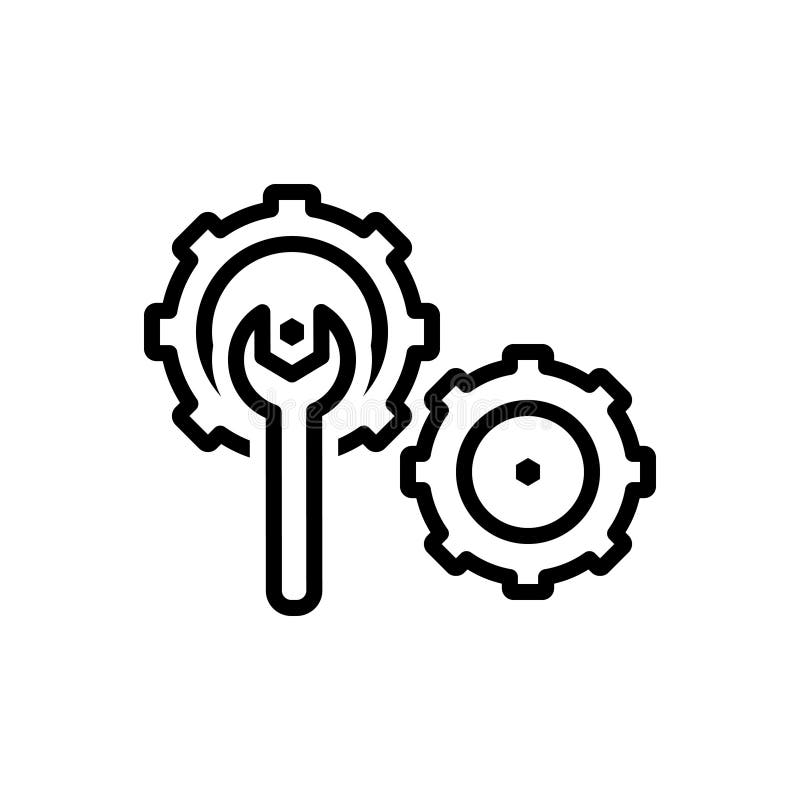 Zwart lijnpictogram voor Moeilijke situatie, tandrad en hulpmiddel royalty-vrije illustratie Zwart lijnpictogram voor Moeilijke situatie, tandrad en hulpmiddel royalty-vrije illustratie