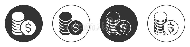 Zwart muntgeld met dollarsymbool geïsoleerd op witte achtergrond. bancaire valutamodel. kassymbool. cirkelknop
