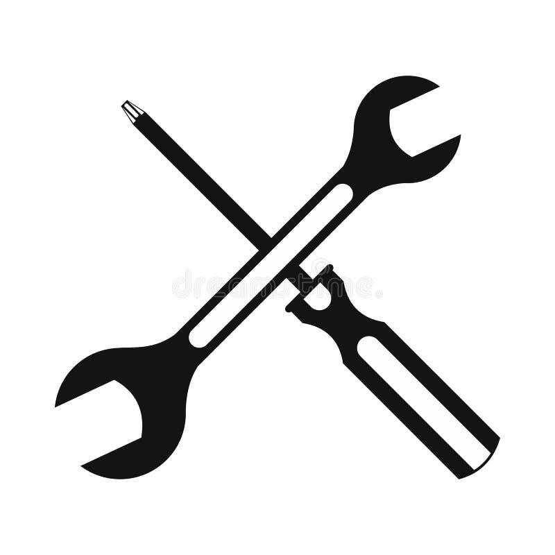 Zwart schroevedraaier en moersleutel vlak pictogram vector illustratie Zwart schroevedraaier en moersleutel vlak pictogram vector illustratie