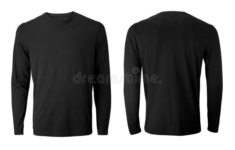Zwart shirt met lange mouwen met een voor- en achteraanzicht, geïsoleerd op wit