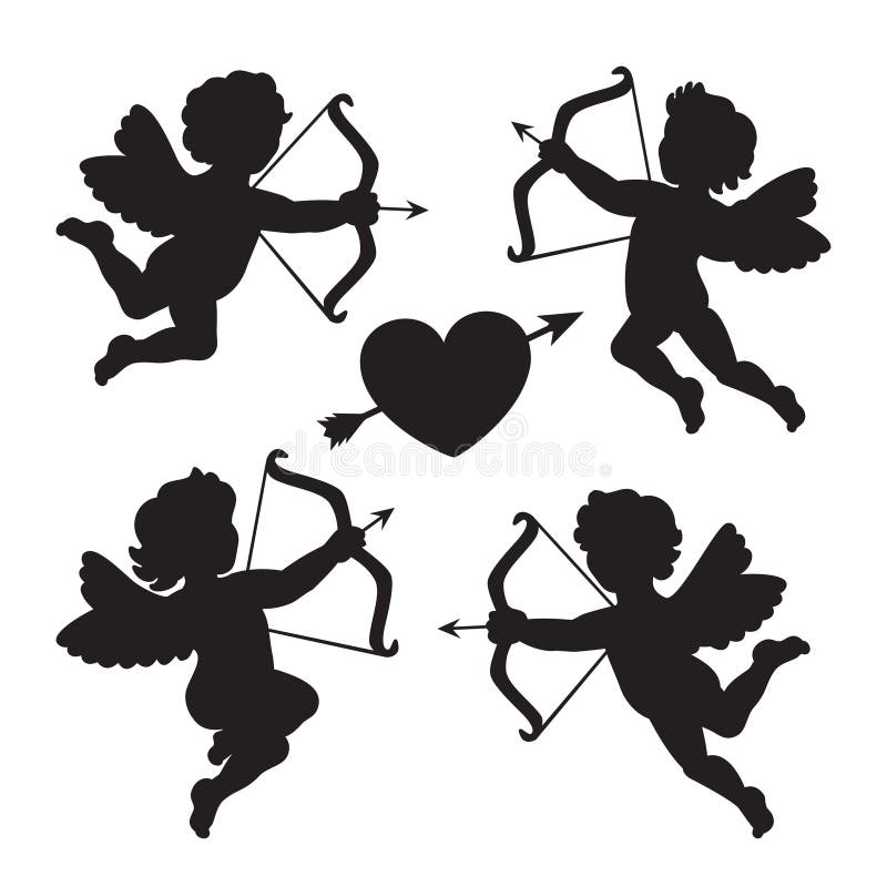 Zwart silhouet van cupido's Ontwerp voor de Dag van de Valentijnskaart Vector royalty-vrije illustratie Zwart silhouet van cupido's Ontwerp voor de Dag van de Valentijnskaart Vector royalty-vrije illustratie