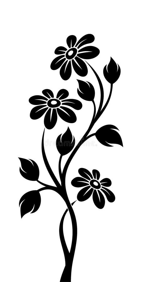 Zwart silhouet van tak met bloemen