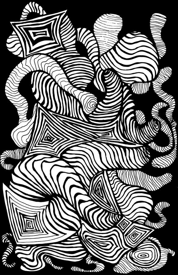 Zwart wit decoratief abstract patroon, vele lijnen, golven