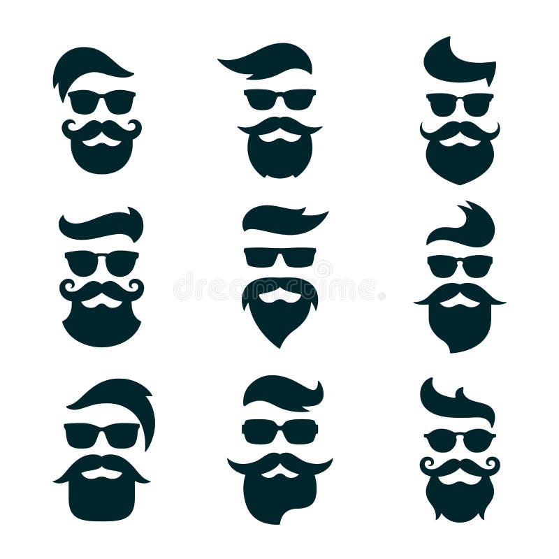 Zwart-wit die hipstersgezichten met verschillende baarden, glazen, Ha worden geplaatst
