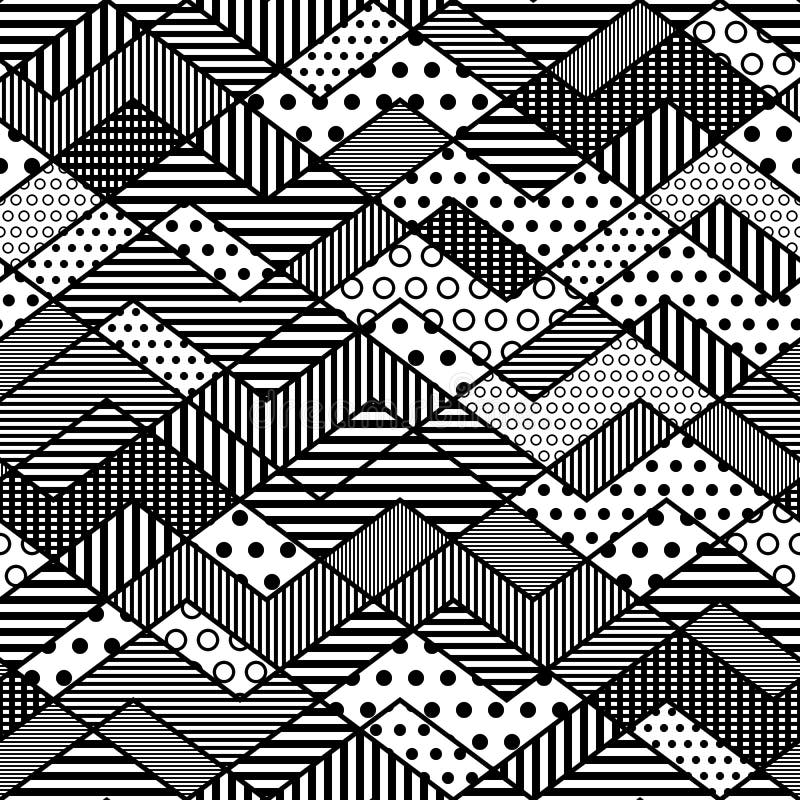 Zwart-wit geometrisch lapwerkpatroon vector illustratie Zwart-wit geometrisch lapwerkpatroon vector illustratie
