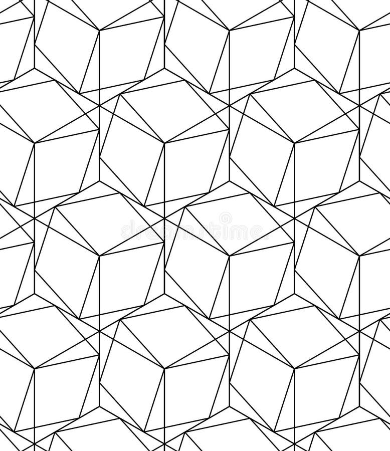 Zwart-wit geometrisch naadloos patroon met lijn en zeshoek stock illustratie Zwart-wit geometrisch naadloos patroon met lijn en zeshoek stock illustratie