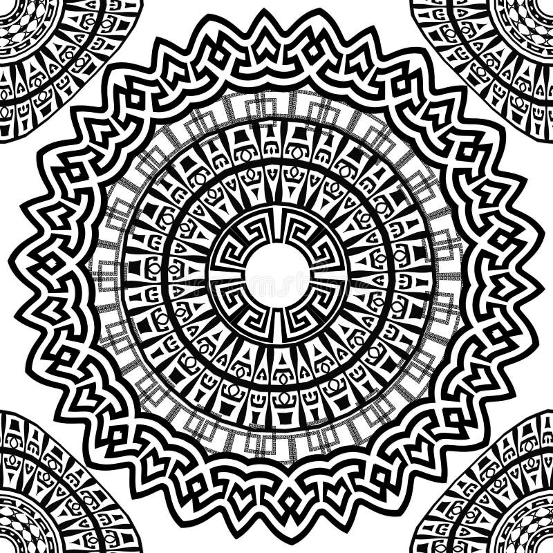 Zwart-wit Grieks vector naadloos patroon Stammen geometrische mandalasachtergrond Moderne decoratief herhaalt achtergrond royalty-vrije illustratie Zwart-wit Grieks vector naadloos patroon Stammen geometrische mandalasachtergrond Moderne decoratief herhaalt achtergrond royalty-vrije illustratie