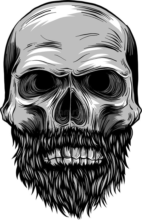 Zwart-wit illustratie van hipsterschedel met snor en baard
