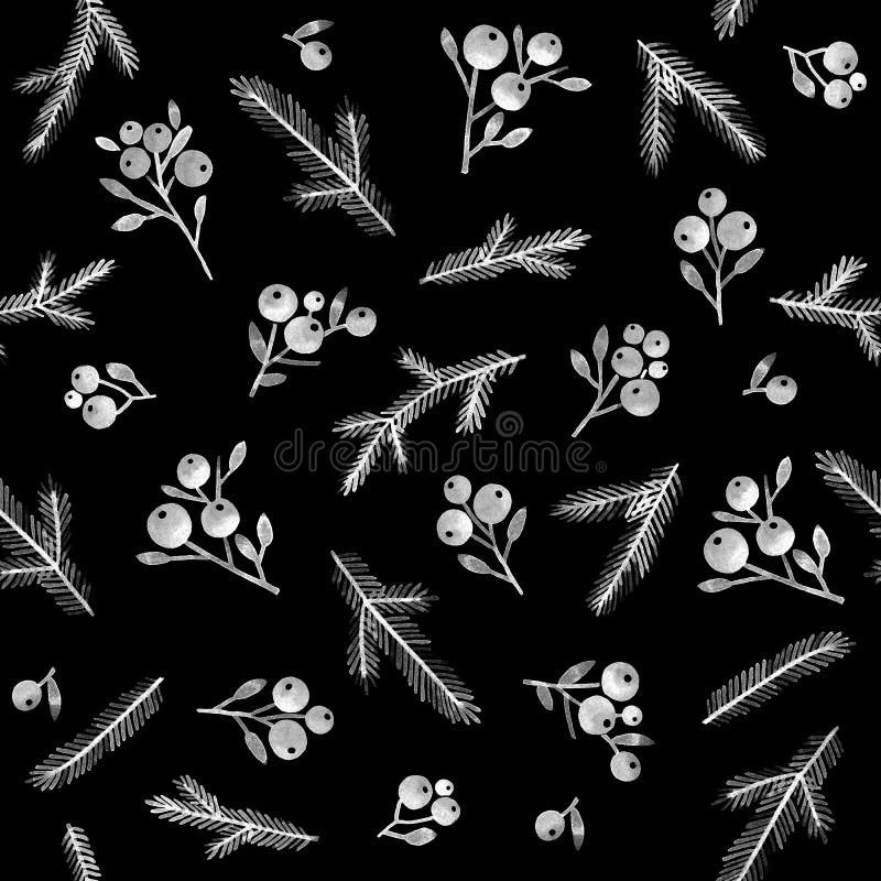 Zwart-wit Kerstmispatroon Holly Berries en Nette Takken Witte Tekeningen op Bordachtergrond Naadloze de winter vector illustratie Zwart-wit Kerstmispatroon Holly Berries en Nette Takken Witte Tekeningen op Bordachtergrond Naadloze de winter vector illustratie
