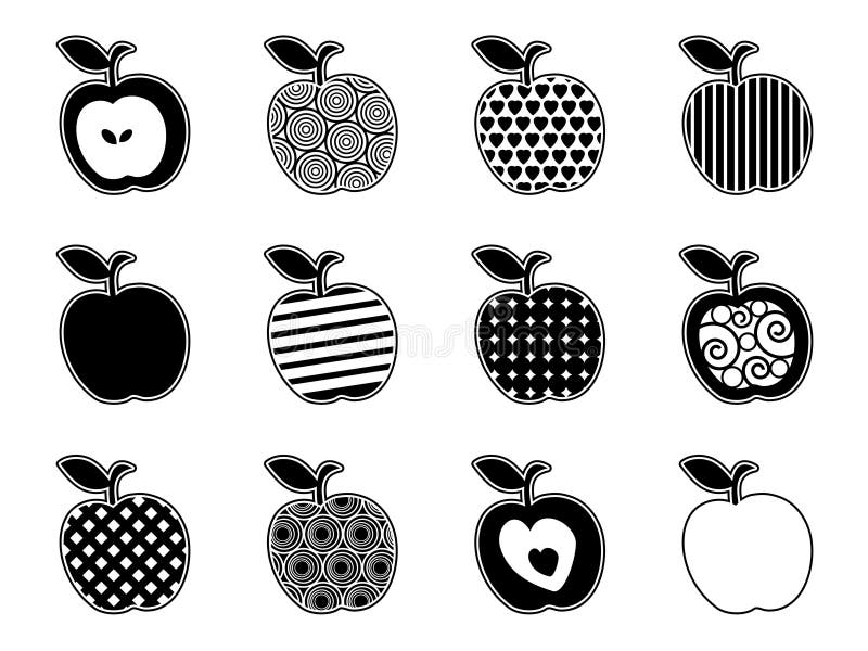 Zwart-witte appel-iconen stock illustratie
