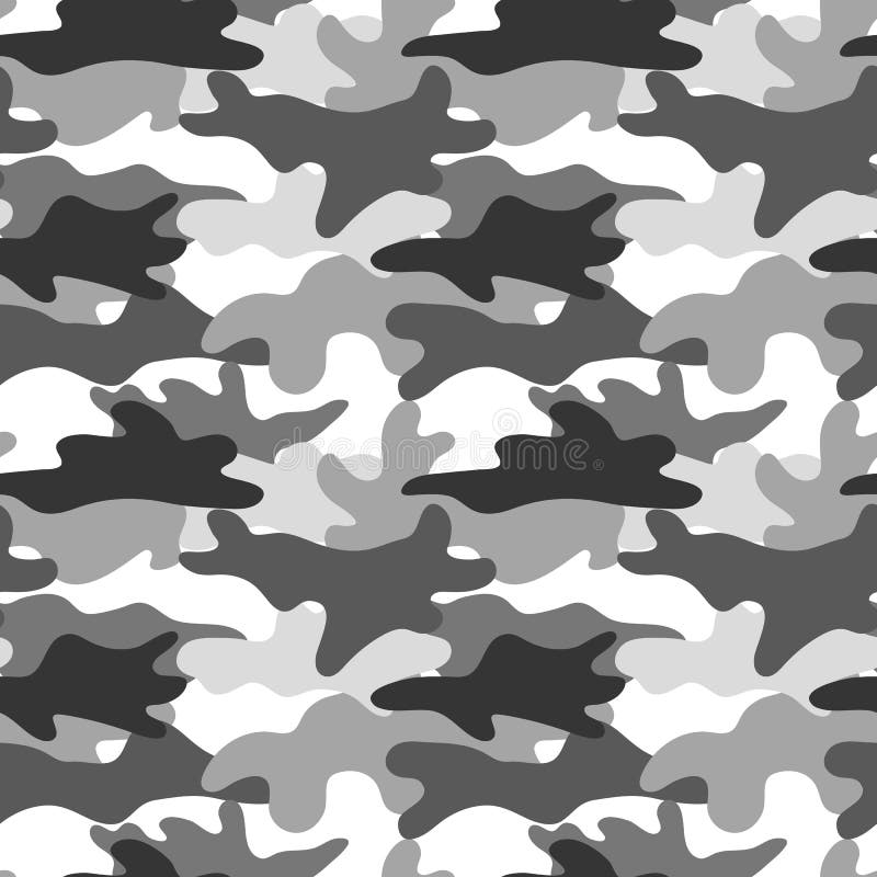 Zwart-witte camouflage Het maskeren camo Klassieke kledingsdruk Vector naadloos patroon