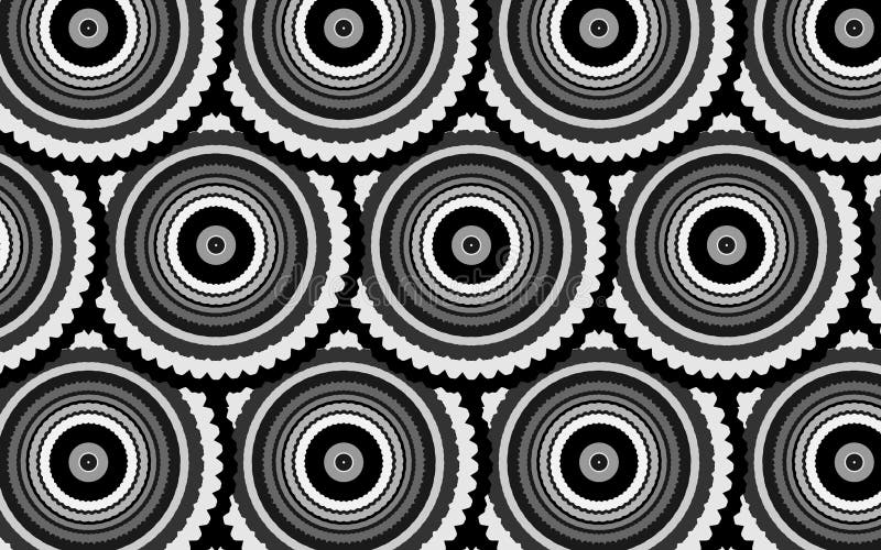 Zwart-witte concentrische cirkels in een mandala naadloos patroon stock illustratie Zwart-witte concentrische cirkels in een mandala naadloos patroon stock illustratie
