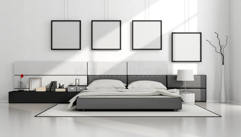 In tegenspraak stil diepte Zwart-witte Minimalistische Slaapkamer Stock Illustratie - Illustration of  binnenlands, huis: 72589656