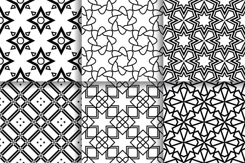 Zwart-witte naadloze patronen Geometrische achtergronden stock illustratie Zwart-witte naadloze patronen Geometrische achtergronden stock illustratie