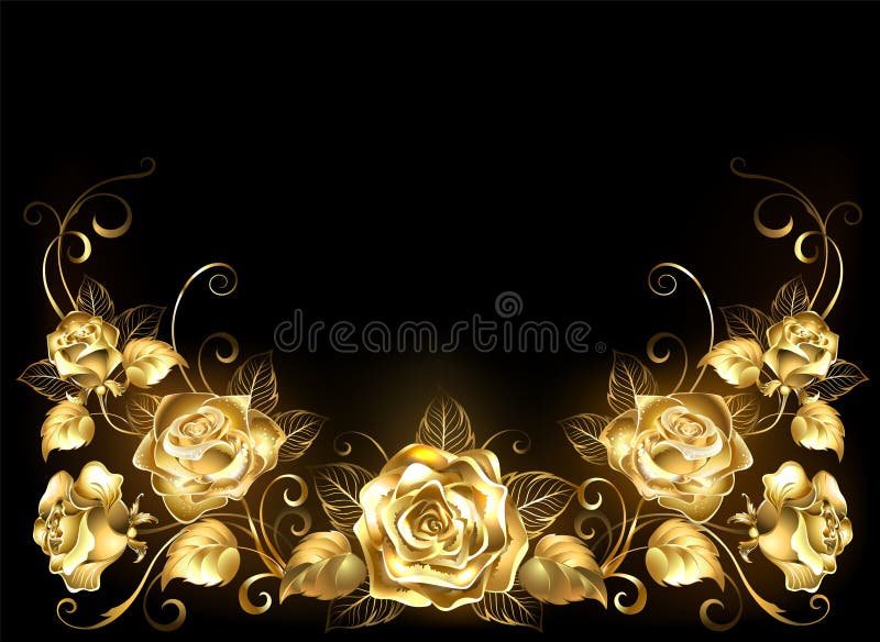 Zwarte achtergrond met gouden rozen stock illustratie Zwarte achtergrond met gouden rozen stock illustratie