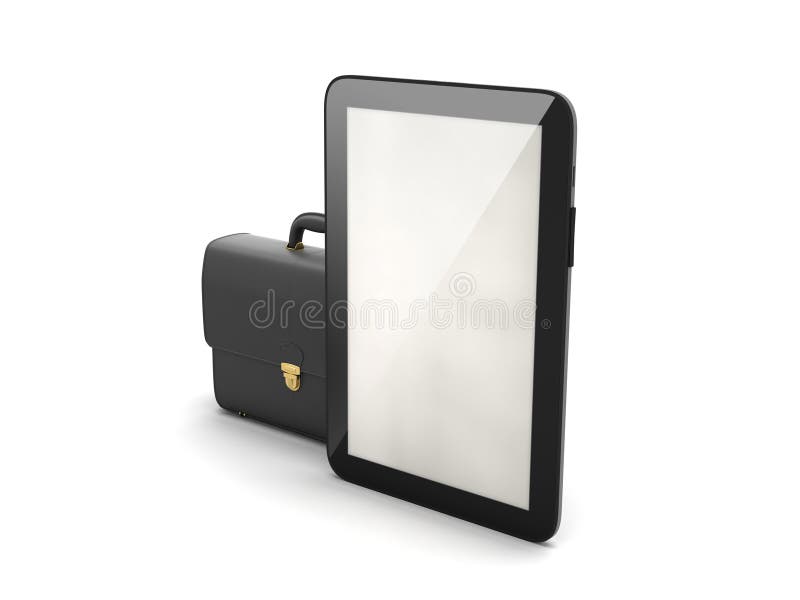 Zwarte bedrijfsaktentas en moderne tabletcomputer vector illustratie Zwarte bedrijfsaktentas en moderne tabletcomputer vector illustratie