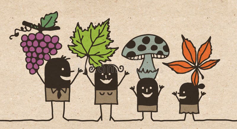 Zwarte Beeldverhaalfamilie - Autumn Picking stock illustratie Zwarte Beeldverhaalfamilie - Autumn Picking stock illustratie