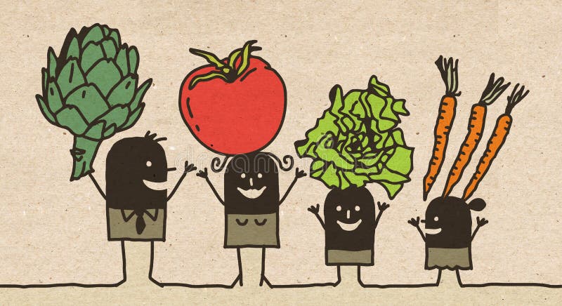 Zwarte Beeldverhaalfamilie die - Groenten eten vector illustratie Zwarte Beeldverhaalfamilie die - Groenten eten vector illustratie