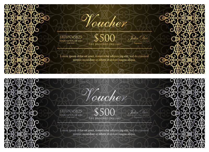Zwarte bon met gouden en zilveren sierpatt vector illustratie Zwarte bon met gouden en zilveren sierpatt vector illustratie