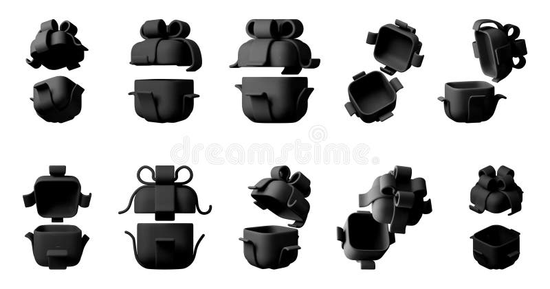 Zwarte 3D-weergave geschenkdoos met lint en strik stock illustratie