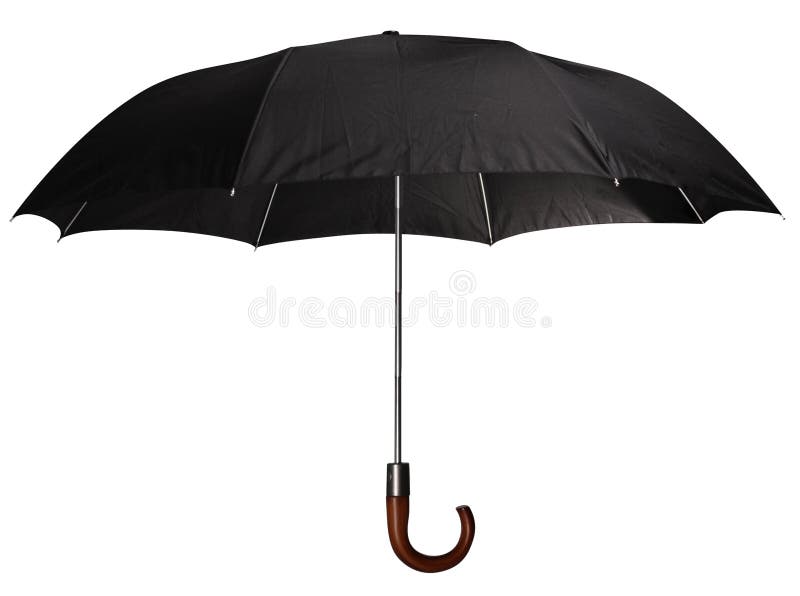 Black classic umbrella with wooden handle. Isolated on a white background. Black classic umbrella with wooden handle. Isolated on a white background.