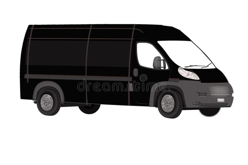Zwarte minibus op een witte achtergrond stock illustratie Zwarte minibus op een witte achtergrond stock illustratie
