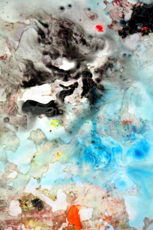 Zwarte oranje blauwe vlekken, het schilderen waterverfachtergrond, het schilderen abstracte kleuren stock foto's Zwarte oranje blauwe vlekken, het schilderen waterverfachtergrond, het schilderen abstracte kleuren stock foto's
