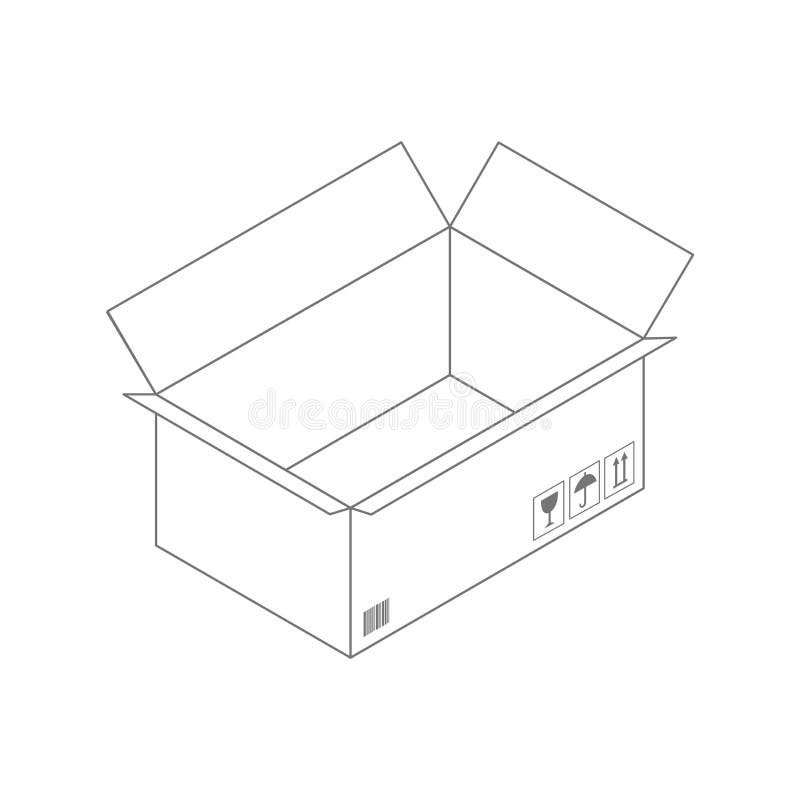 Zwarte overzichtsdoos op witte achtergrond Lege geopend kartondoos die op witte achtergrond wordt geïsoleerd stock illustratie Zwarte overzichtsdoos op witte achtergrond Lege geopend kartondoos die op witte achtergrond wordt geïsoleerd stock illustratie