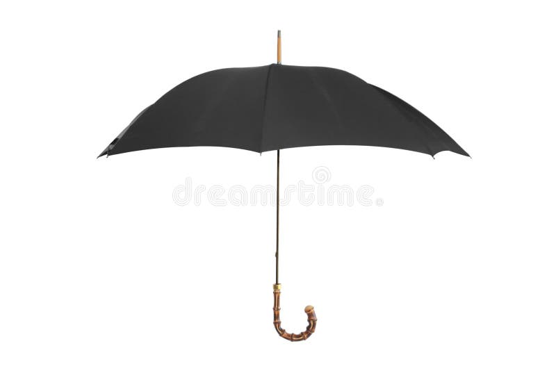 Stylish open black umbrella with carved handle. Isolated on white. Stylish open black umbrella with carved handle. Isolated on white.
