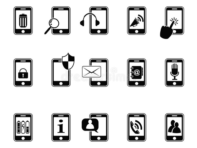 Zwarte pictogrammen voor mobiele telefoon stock illustratie Zwarte pictogrammen voor mobiele telefoon stock illustratie