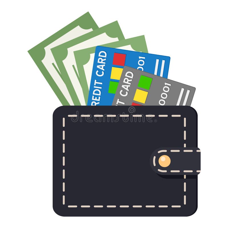 Zwarte Portefeuille met Creditcards & Bankbiljetten stock illustratie Zwarte Portefeuille met Creditcards & Bankbiljetten stock illustratie